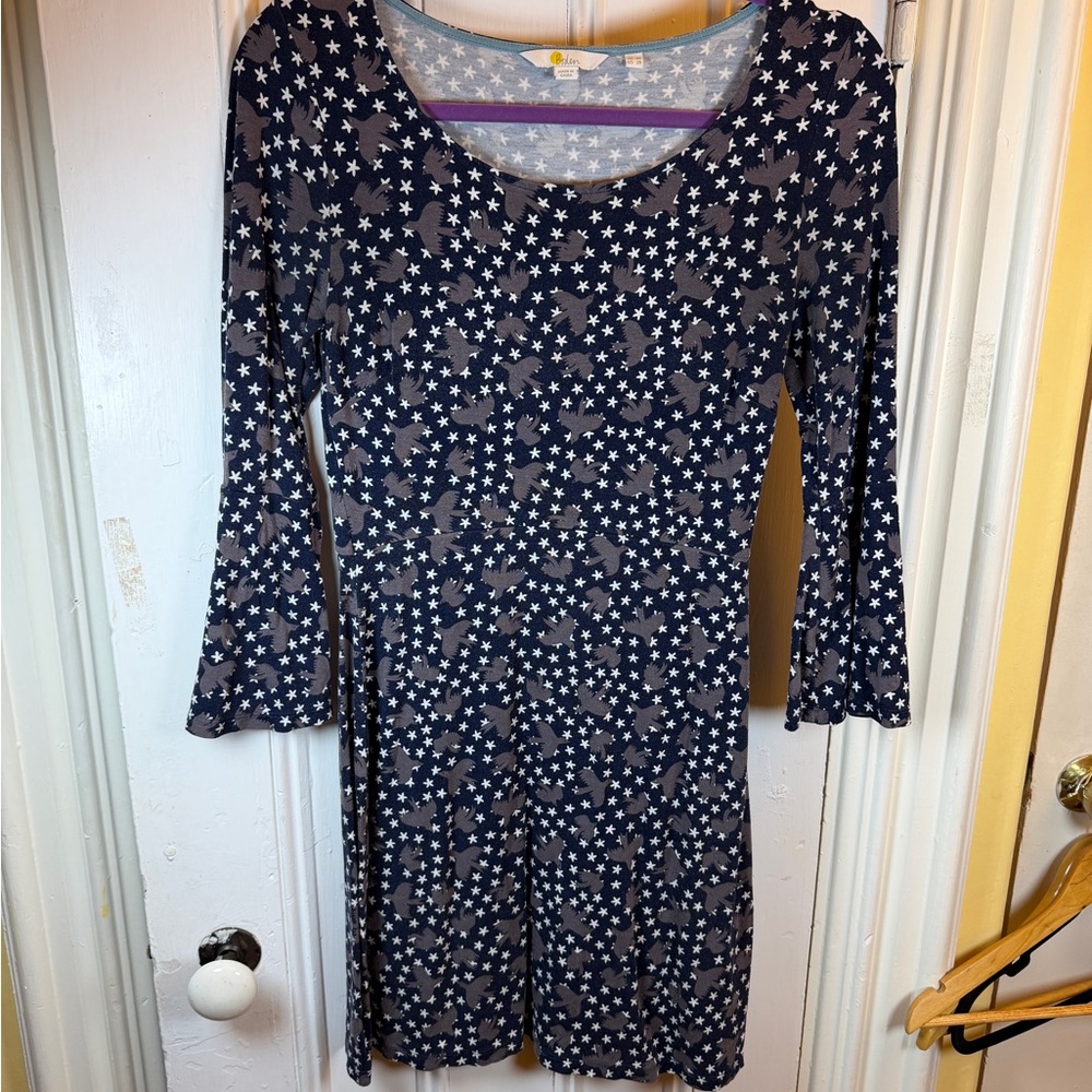 Boden Bird Star Print Jersey Dress UK 6 US 2